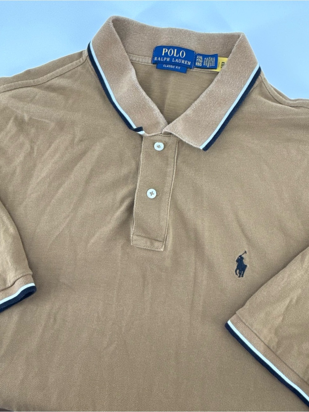 Polo Ralph Lauren Classic Fit Mens XXL Pique Polo Shirt Brown Tan Collar